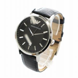EMPORIO ARMANI クラシック CLASSIC 腕時計 ウォッチ クォーツ  デイト カレンダー付き 黒文字盤 ロゴ 黒 ブラック シルバー色