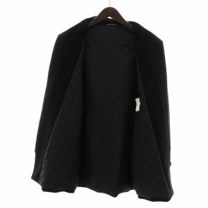 agnes b. ステンカラーコート ミドル ウール 長袖 フランス製 ジップアップ ロゴ カシミヤ混 裏地キルティング 1 S 黒 ブラック
