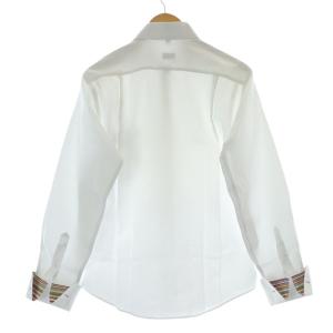 PAUL SMITH ドレスシャツ カットソー 長袖 マルチストライプ ロゴ 刺繍 16 M 白 ホワイト