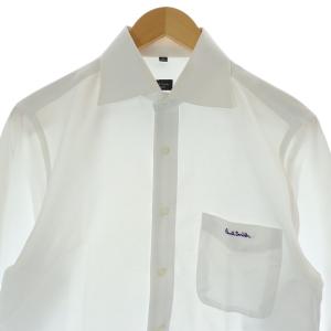 PAUL SMITH ドレスシャツ カットソー 長袖 マルチストライプ ロゴ 刺繍 16 M 白 ホワイト