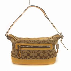 COACH ワンショルダーバッグ ソフトダッフル シグネチャー 肩掛け レザー ジャガード キャンバス タッセル 茶 ブラウン 9363