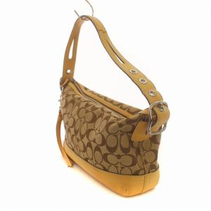 COACH ワンショルダーバッグ ソフトダッフル シグネチャー 肩掛け レザー ジャガード キャンバス タッセル 茶 ブラウン 9363