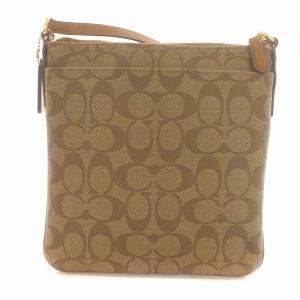 COACH ショルダーバック シグネチャー ロゴ ゴールド金具 斜めがけ スクエア PVC 茶 ブラウン F58309