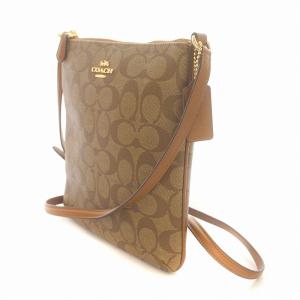 COACH ショルダーバック シグネチャー ロゴ ゴールド金具 斜めがけ スクエア PVC 茶 ブラウン F58309