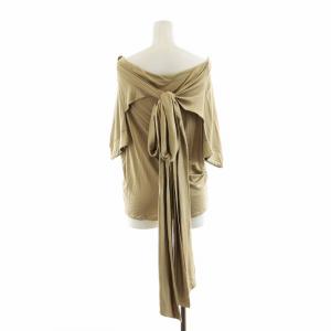 YVES SAINT LAURENT リヴゴーシュ rive gauche カットソー 半袖 リボン 絹 シルク XS ベージュ 茶 ブラウン GY18