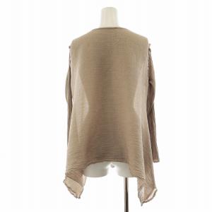 me ISSEY MIYAKE プリーツシャツ ブラウス ストレッチ 長袖 ノーカラー フリル F ベージュ GY18