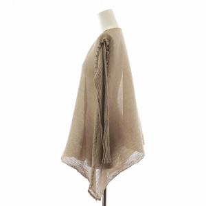 me ISSEY MIYAKE プリーツシャツ ブラウス ストレッチ 長袖 ノーカラー フリル F ベージュ GY18