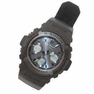 CASIO G-SHOCK ジャンク品 腕時計 ウォッチ 電波ソーラー アナデジ クロノグラフ 20気圧防水 SS ラバー 黒 ブラック AWG-M100SBB