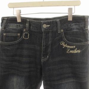 vanson Leathers デニムパンツ ジーンズ ジーパン レザー ツインスカル ドクロ 刺繍 ジップアップ 32 M 紺 ネイビー sp-b-7a