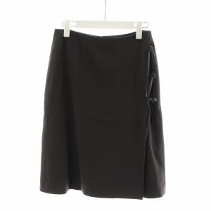 台形スカート ミドル ウール ジップフライ リボン 38 M 茶 ブラウン GY17