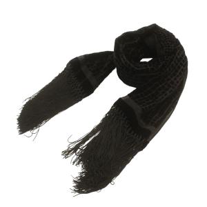 ストール マフラー フリンジ 絹 シルク混 黒 ブラック