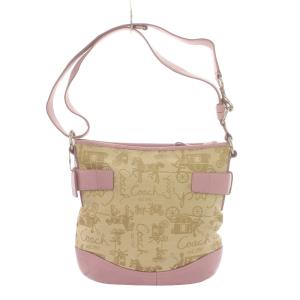 COACH ホースアンドキャリッジ ソフトダッフル ショルダーバッグ ハンドバッグ 斜め掛け キャンバス レザー ベージュ 紫 パープル