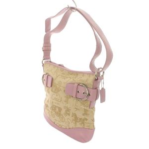 COACH ホースアンドキャリッジ ソフトダッフル ショルダーバッグ ハンドバッグ 斜め掛け キャンバス レザー ベージュ 紫 パープル