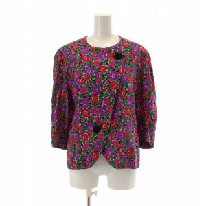 GIVENCHY グラマー GLAMOUR ヴィンテージ セットアップ 上下 ノーカラージャケット 七分袖 背抜き 花柄 総柄 タイトスカート