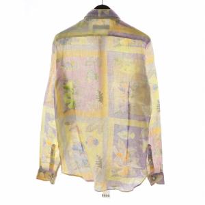 ETRO カジュアル シャツ 長袖 リネン  総柄 葉っぱ柄 魚柄 M ベージュ マルチカラー GY14