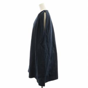 Salvatore Ferragamo ワンピース ノースリーブ ひざ丈 ギャザー ガンチーニ コットン 38 S 紺 ネイビー GY14