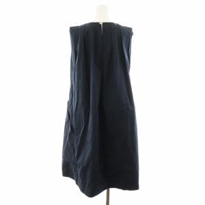 Salvatore Ferragamo ワンピース ノースリーブ ひざ丈 ギャザー ガンチーニ コットン 38 S 紺 ネイビー GY14