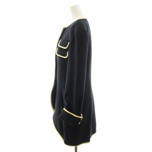 FENDI ヴィンテージ ノーカラー ジャケット コート ミドル ウール シルク混 42 M 黒 ブラック 黄色 イエロー GY14