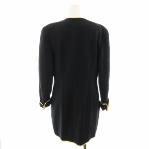 FENDI ヴィンテージ ノーカラー ジャケット コート ミドル ウール シルク混 42 M 黒 ブラック 黄色 イエロー GY14