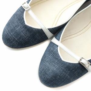Salvatore Ferragamo パンプス フラットシューズ レザー ラウンドトゥ ローヒール デニム柄 6.5 24cm インディゴ 白 ホワイト