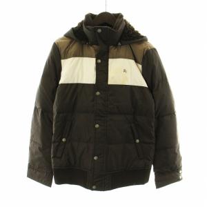 ダウンジャケット 長袖 ボア ジップアップ ロゴ 刺繍 裏地チェック L 茶 ブラウン ベージュ GY14