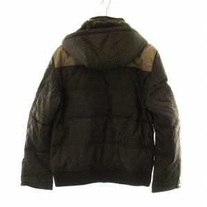 BURBERRY BLACK LABEL ダウンジャケット 長袖 ボア ジップアップ ロゴ 刺繍 裏地チェック L 茶 ブラウン ベージュ GY14