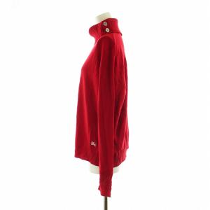 BURBERRY LONDON ニット カットソー 長袖 ハイネック タートルネック ロゴ 刺繍 5 L 赤 レッド GY14