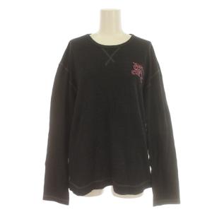 Tシャツ ロンT カットソー 長袖 ボーダー ホースロゴ刺繍 3 L 黒 ブラック