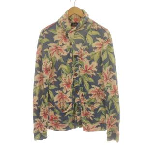 カーディガン ショールカラー 花柄 フラワー 麻 リネン混 M マルチカラー