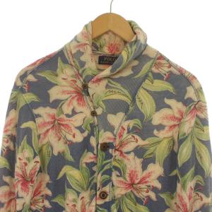 POLO RALPH LAUREN カーディガン ショールカラー 花柄 フラワー 麻 リネン混 M マルチカラー