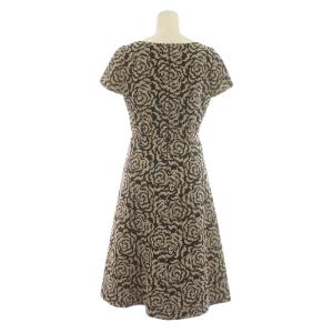 SYBILLA ワンピース ミモレ ロング 半袖 フレア 刺繍 総柄 M 黒 ブラック 白 ホワイト