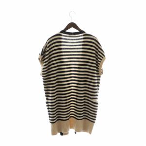 Max Mara 白タグ ニット カーディガン 半袖 ウール カシミヤ混 前開き ボーダー 総柄 L 黒 ブラック ベージュ