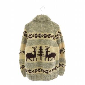 Canadian Sweater カウチン ニットジャケット セーター ウール ノルディック柄 総柄 ジップアップ ベージュ 茶色 ブラウン