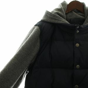 Papas + ダウン ジャケット スタジャン風 切替 フード ロゴワッペン L ネイビー