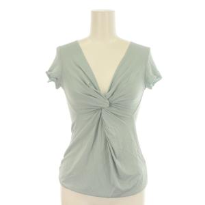 カットソー 半袖 Vネック ねじりデザイン レーヨン 38 M 青 ブルー