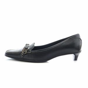 PRADA パンプス レザー ラウンドトゥ リボン ステッチ 37.5 23.5cm 黒 ブラック