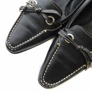 PRADA パンプス レザー ラウンドトゥ リボン ステッチ 37.5 23.5cm 黒 ブラック