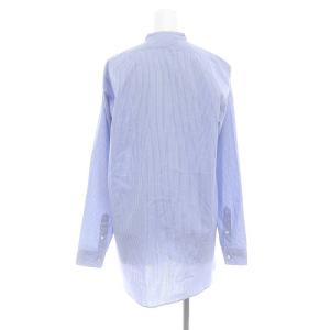 AURALEE シャツ ブラウス チュニック 長袖 ノーカラー ストライプ 絹 シルク混 0 S ライトブルー 白 ホワイト A9SS04F5