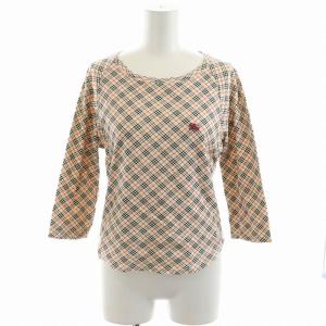 カットソー 七分袖 チェック ロゴ刺繍 M ベージュ マルチカラー FA532-181 GY14