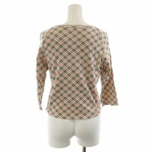 BURBERRY BLUE LABEL カットソー 七分袖 チェック ロゴ刺繍 M ベージュ マルチカラー FA532-181 GY14