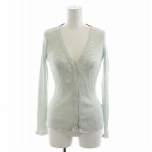 カーディガン リブニット 長袖 ウール ロゴ刺繍 38 M 水色 アイスブルー GY14