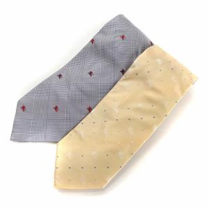 ネクタイ 2本セット 絹 シルク ワイドタイ 千鳥格子柄 水玉 ドット ロゴ 刺繍 総柄 ベージュ 青 ブルー
