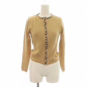 ニット カーディガン 長袖 ノバチェック ジップアップ ノーカラー ロゴ刺繍 M ベージュ GY14