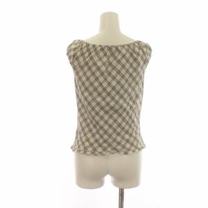 BURBERRY BLUE LABEL ブラウス カットソー ノースリーブ ノバチェック ギャザー フリル 38 S ベージュ GY14