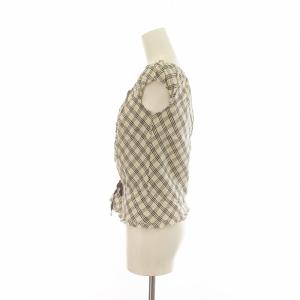 BURBERRY BLUE LABEL ブラウス カットソー ノースリーブ ノバチェック ギャザー フリル 38 S ベージュ GY14