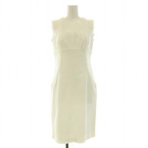 タイトワンピース ミモレ ロング ノースリーブ スクエアネック フリル カットオフ 38 M 白 ホワイト