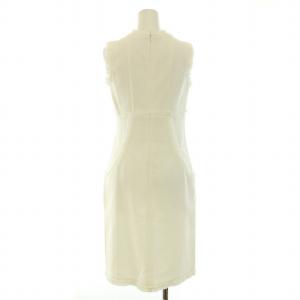 Ermanno Scervino タイトワンピース ミモレ ロング ノースリーブ スクエアネック フリル カットオフ 38 M 白 ホワイト