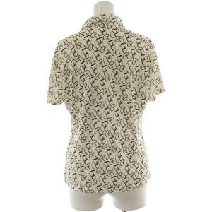 BURBERRY LONDON ポロシャツ 半袖 オープンカラー 総柄 38 M 白 ホワイト 茶 ブラウン