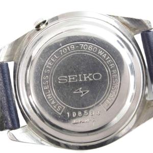 SEIKO 7019-7060 腕時計 アナログウォッチ 自動巻き カレンダー シルバーカラー 紺 ネイビー /AE