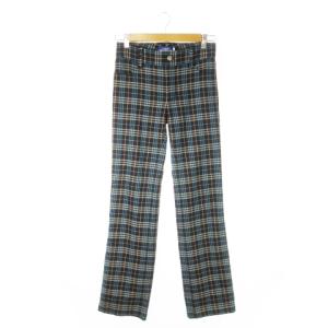 パンツ スラックス ストレート ウール ストレッチ トラッド ロゴ刺繍 チェック 小さいサイズ 34 XS